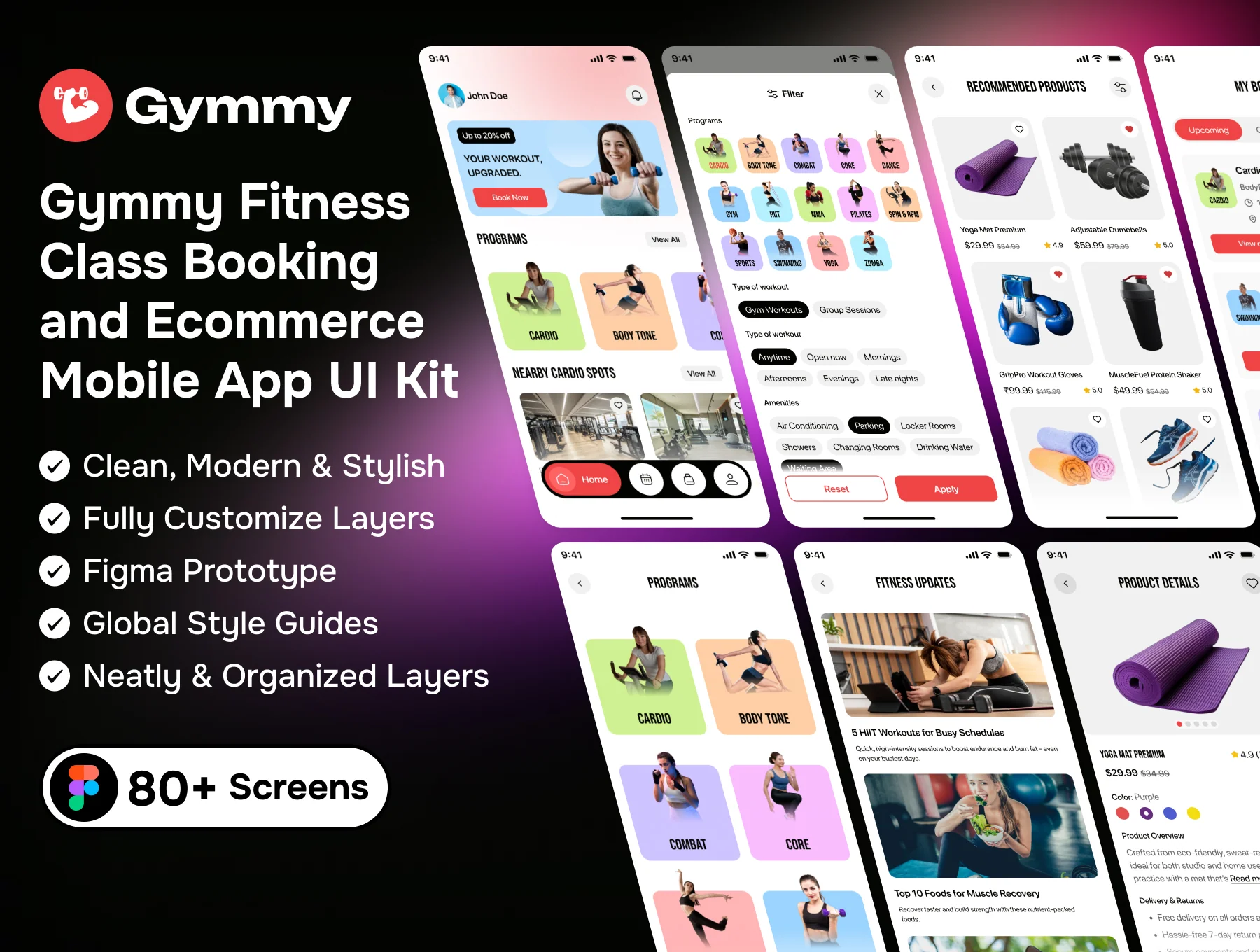 Gymmy Fitness Class Booking and Ecommerce Mobile App UI Kit