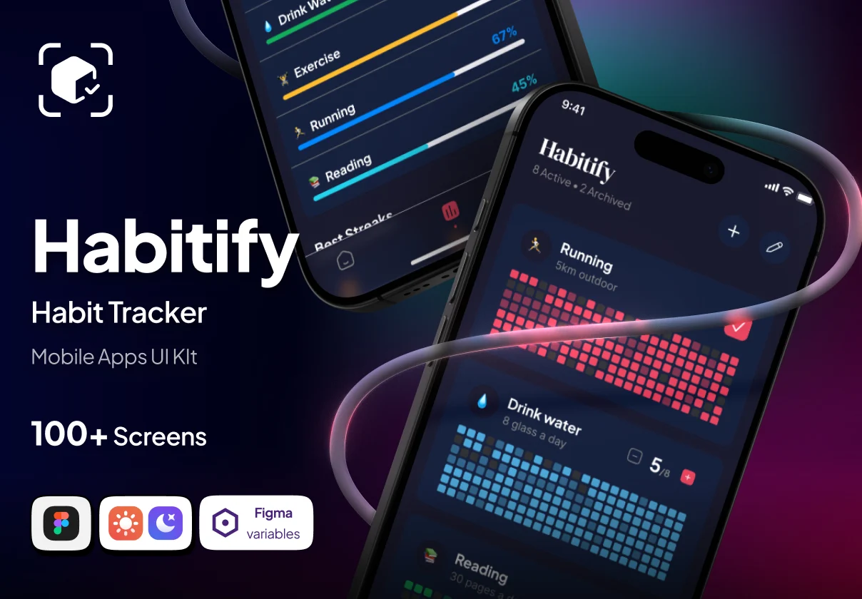 Habitify – Habit Tracker with Github-style Heatmaps - Mobile App UI Kit
