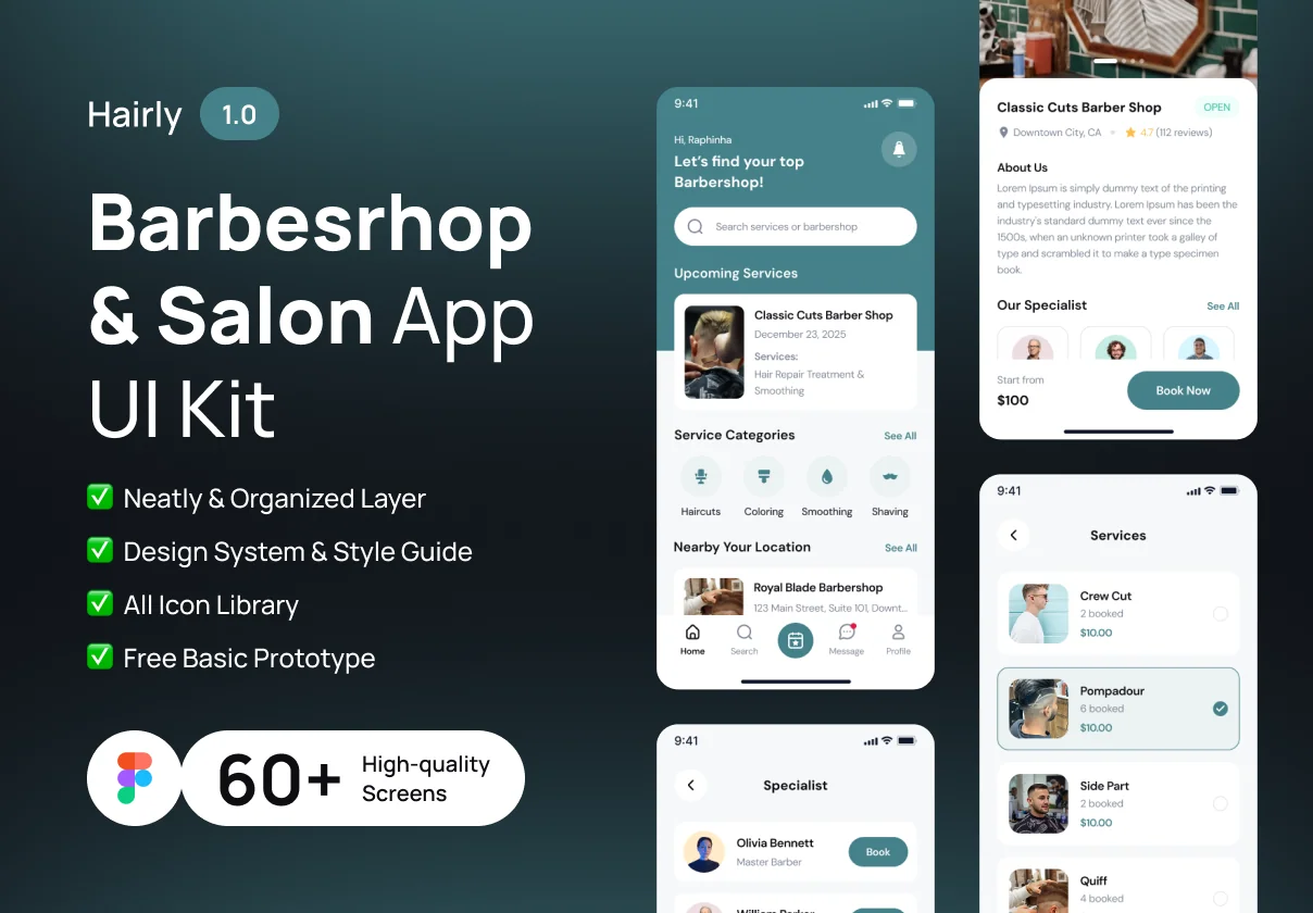 Hairly - Barber & Salon Mobile App UI Kit