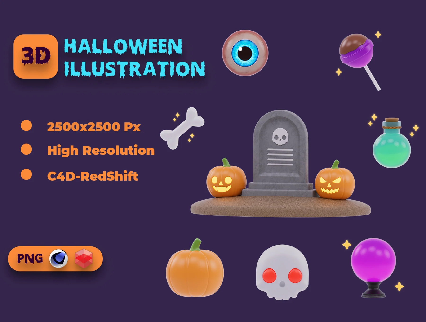 Halloween 3D Illustration Pack