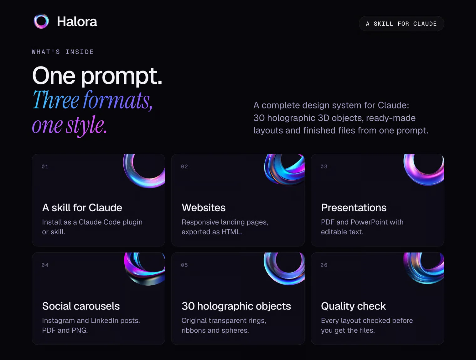 Halora – Holographic Design Skill for Claude 2