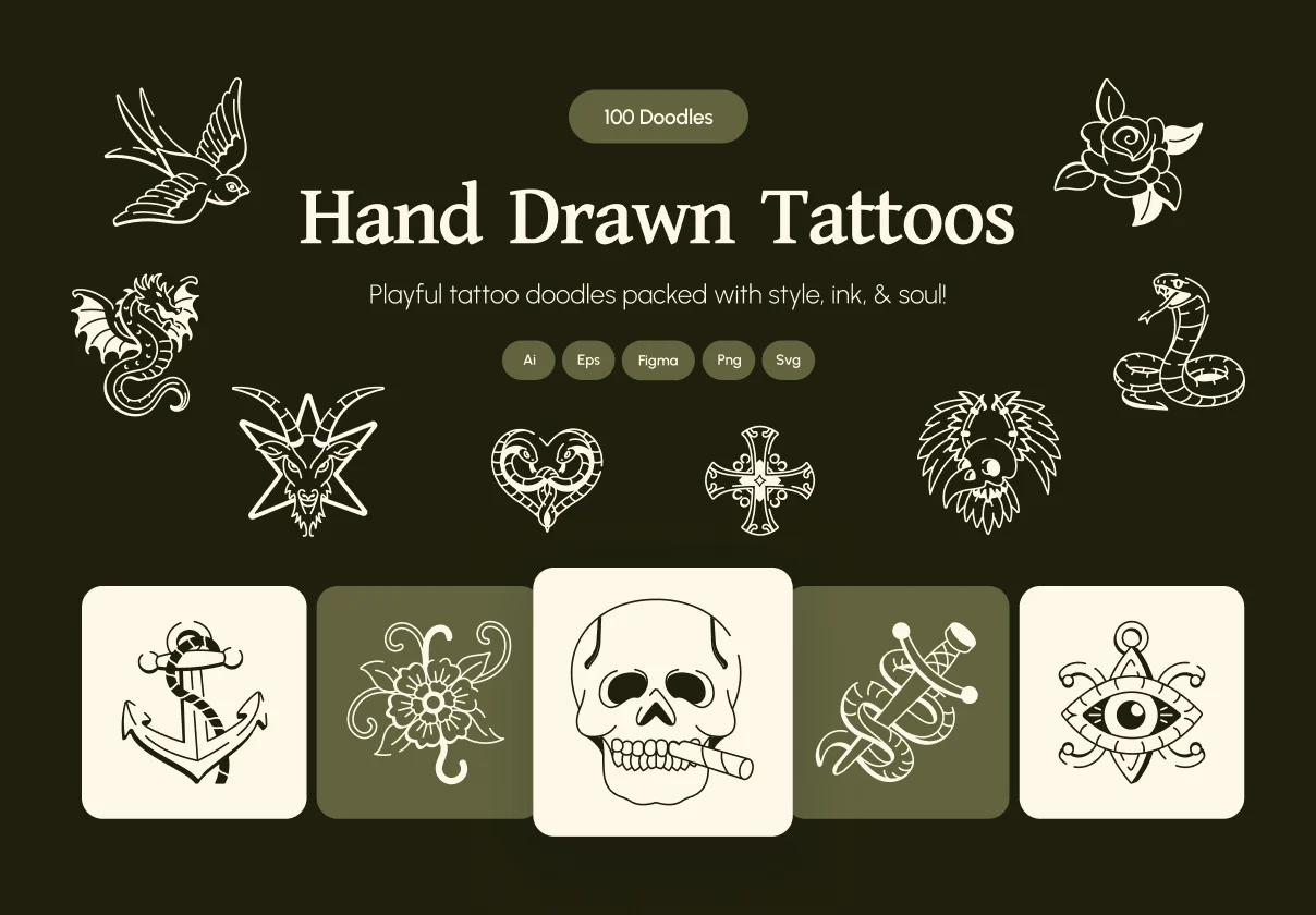 Hand Drawn Tattoos Art Set