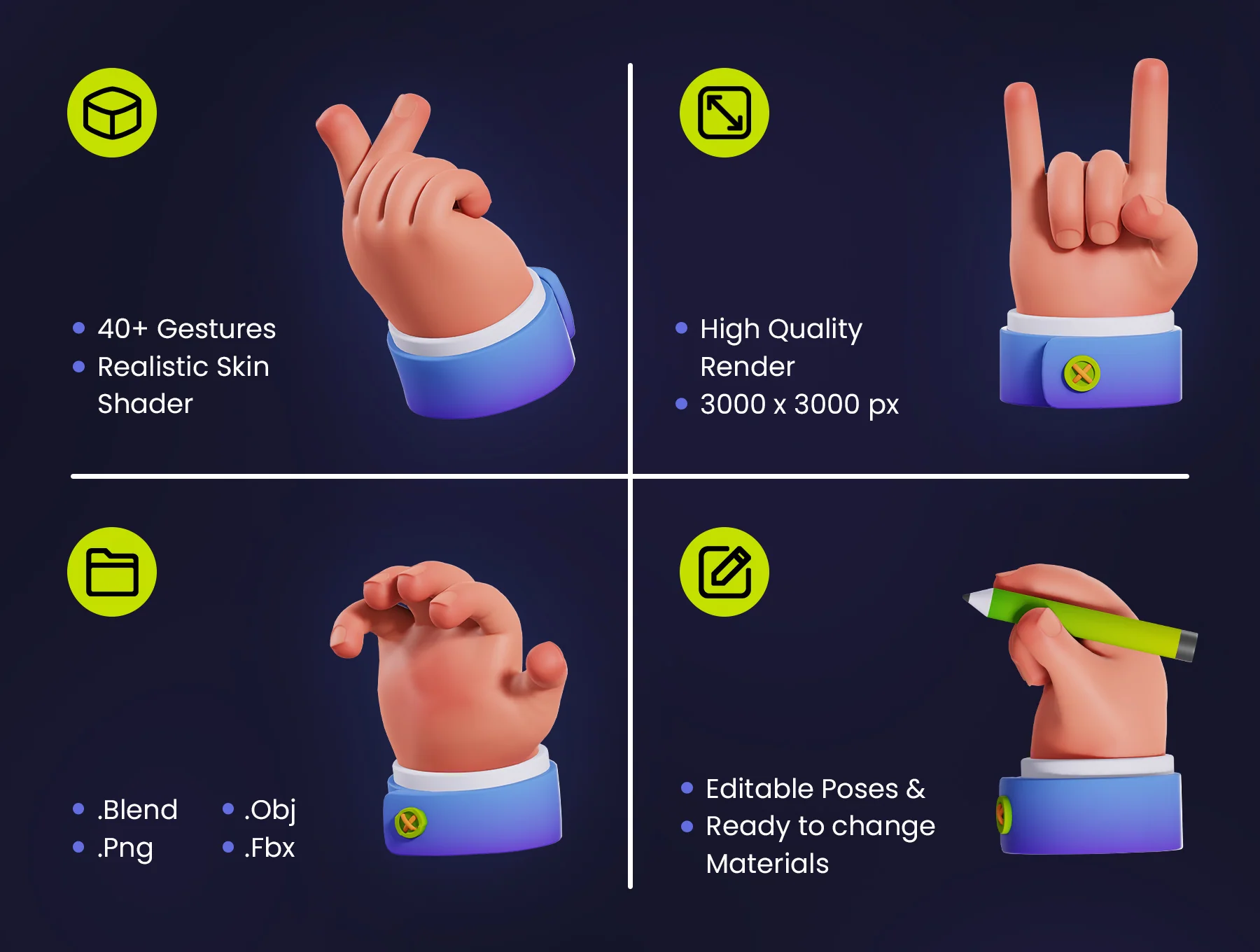 Hand Gestures 3D Illustration 2