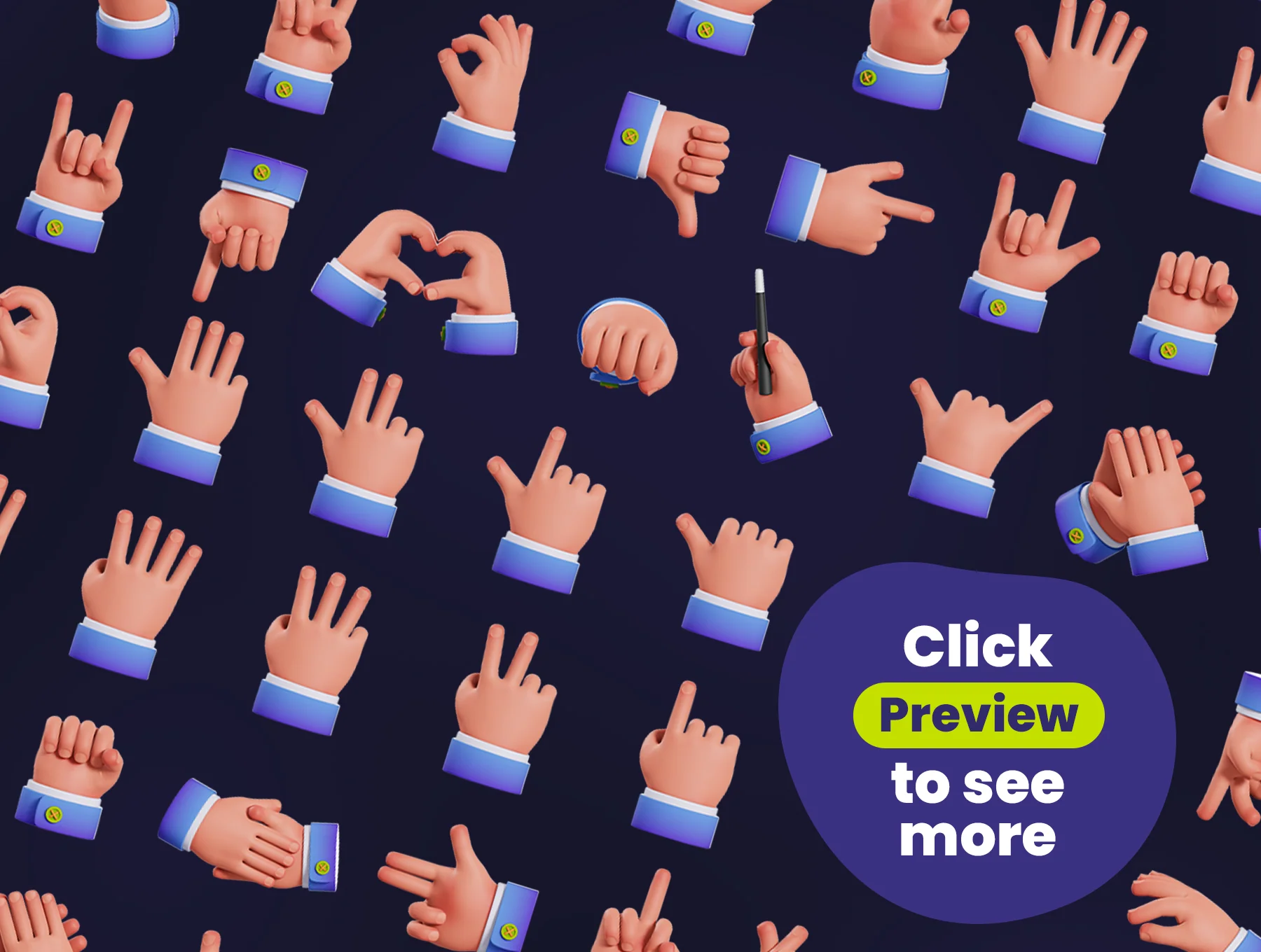 Hand Gestures 3D Illustration 6