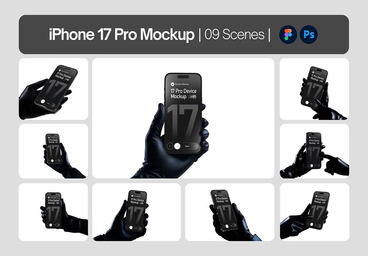 Iphone 17 Pro Max in Hand Wearing Gloves Mockup Set - 09 Scene
