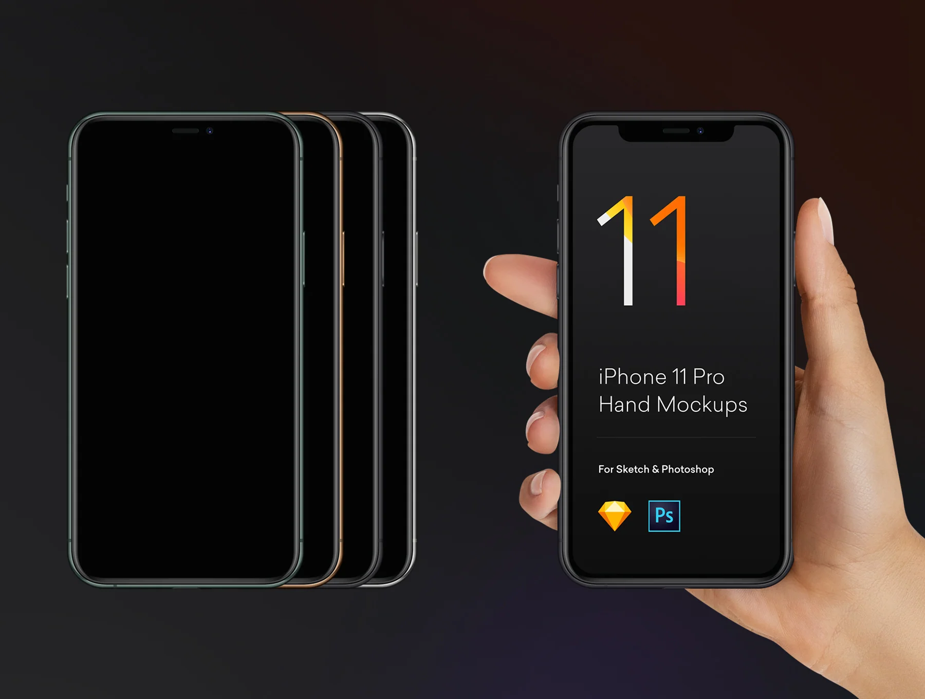 Hand Mockups iPhone 11, S10, Pixel 4 2