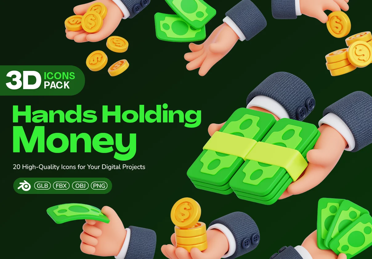 Hands Holding Money 3D Icon Pack