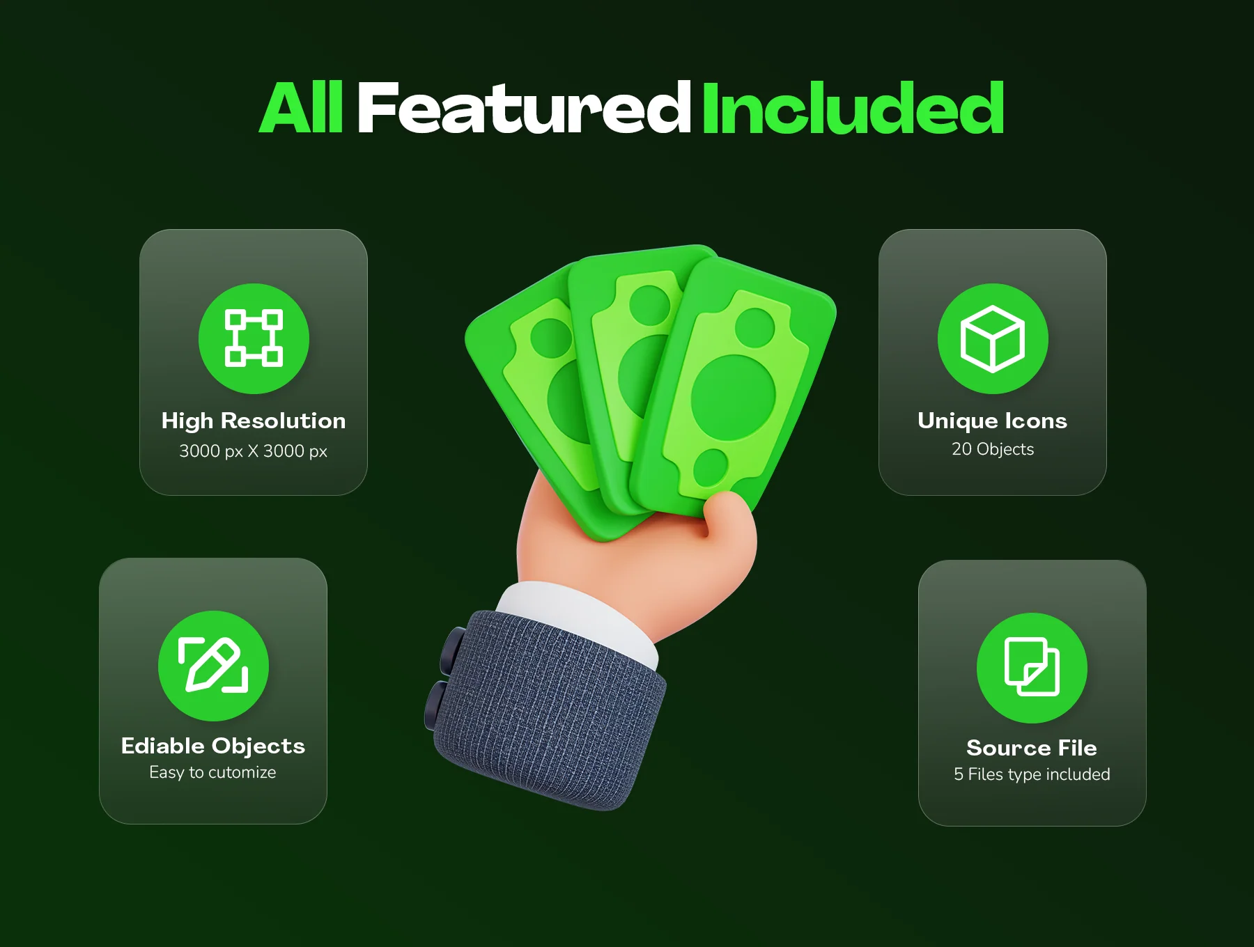 Hands Holding Money 3D Icon Pack 2