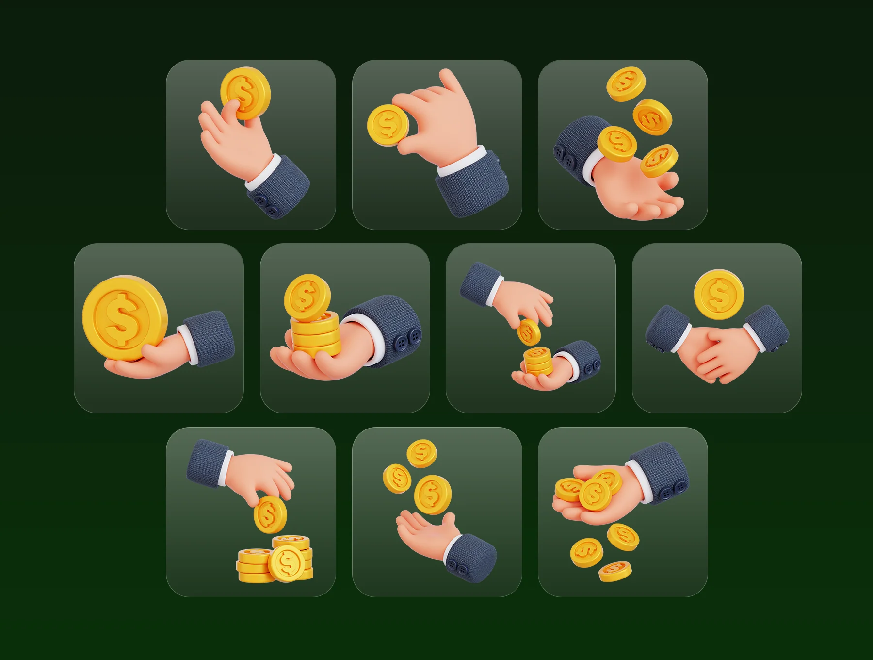 Hands Holding Money 3D Icon Pack 5