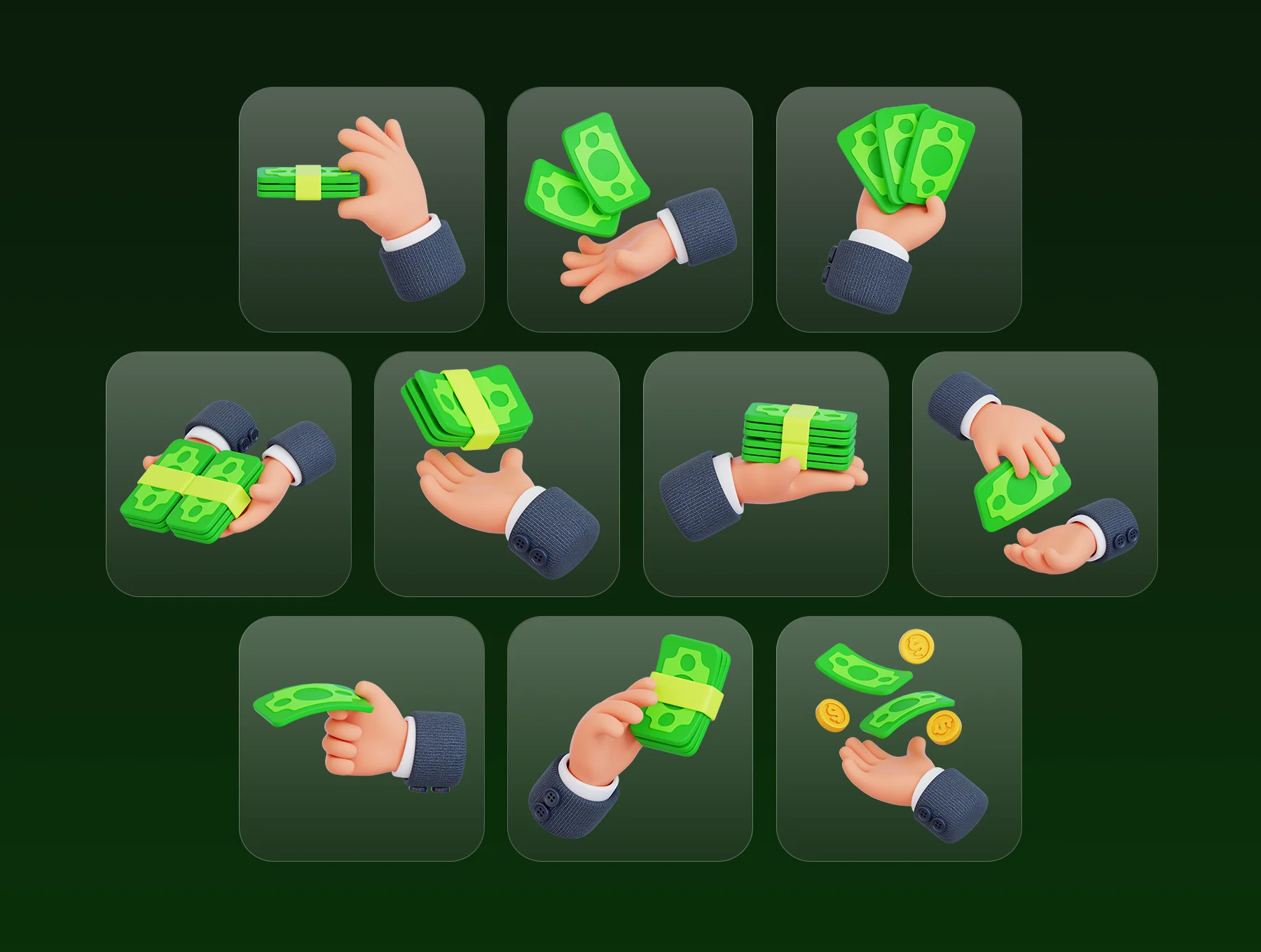 Hands Holding Money 3D Icon Pack 6