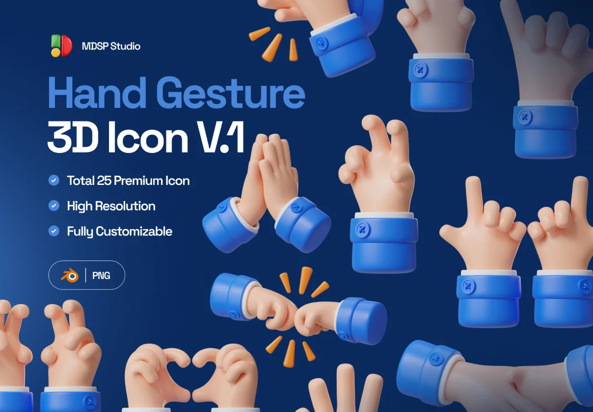 Hand Gesture 3D Icon Set V.1
