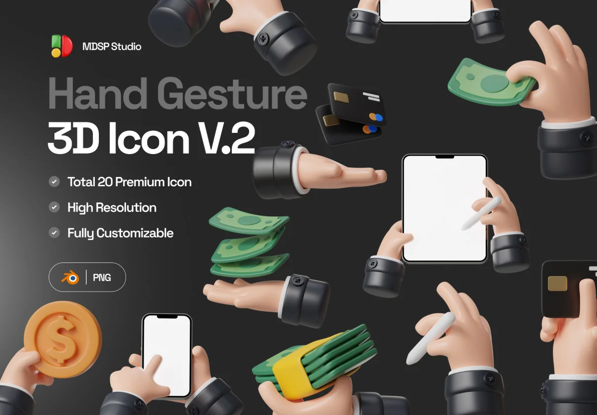 Hand Gesture 3D Icon Set V 2.0