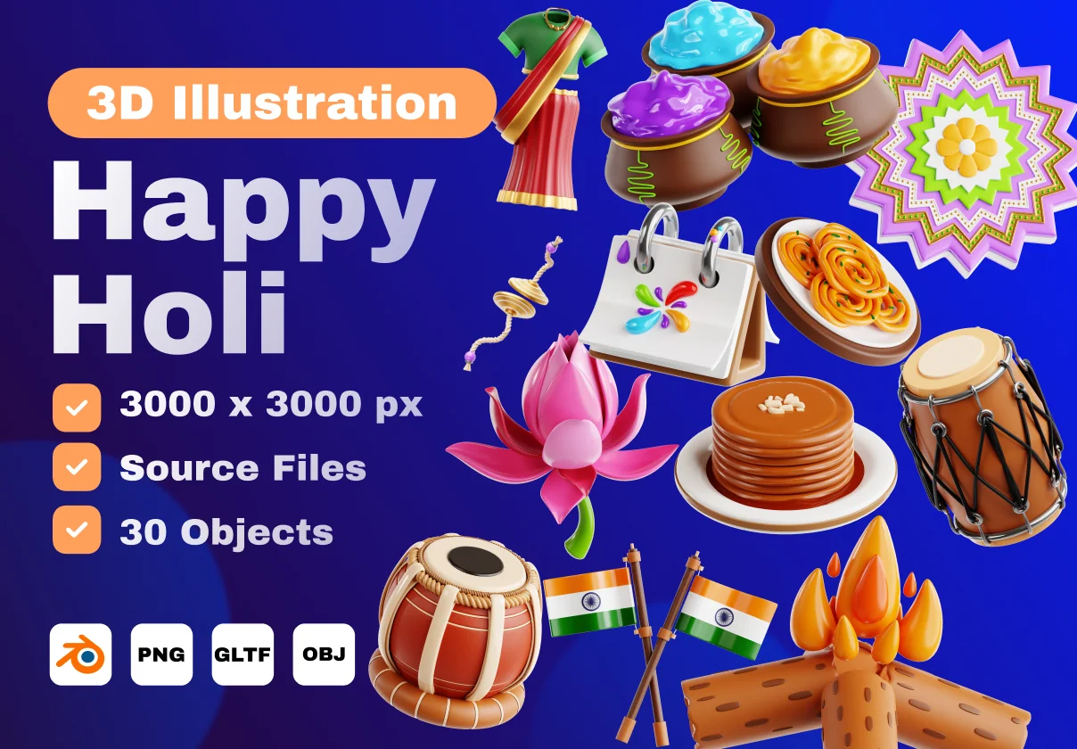 Happy Holi 3D Icon Set