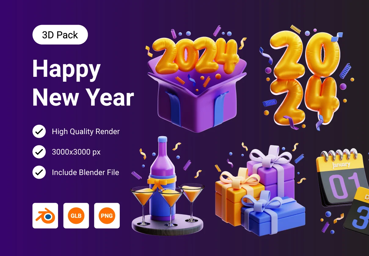 Happy New Year 3D Icon Pack