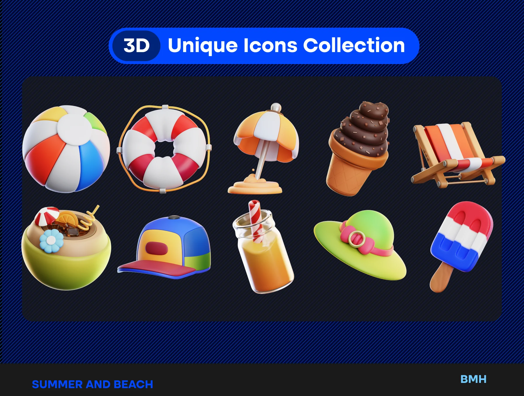Summer Beach 3D Icons Illustration 5