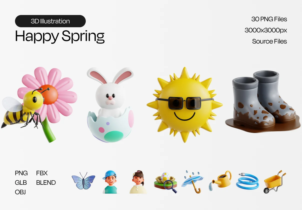 Happy Spring 3D Icon Set