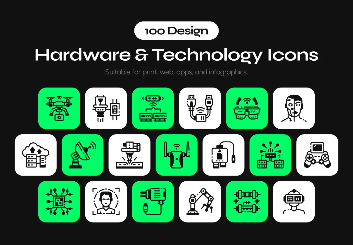 Hardware and Technology Icon Set