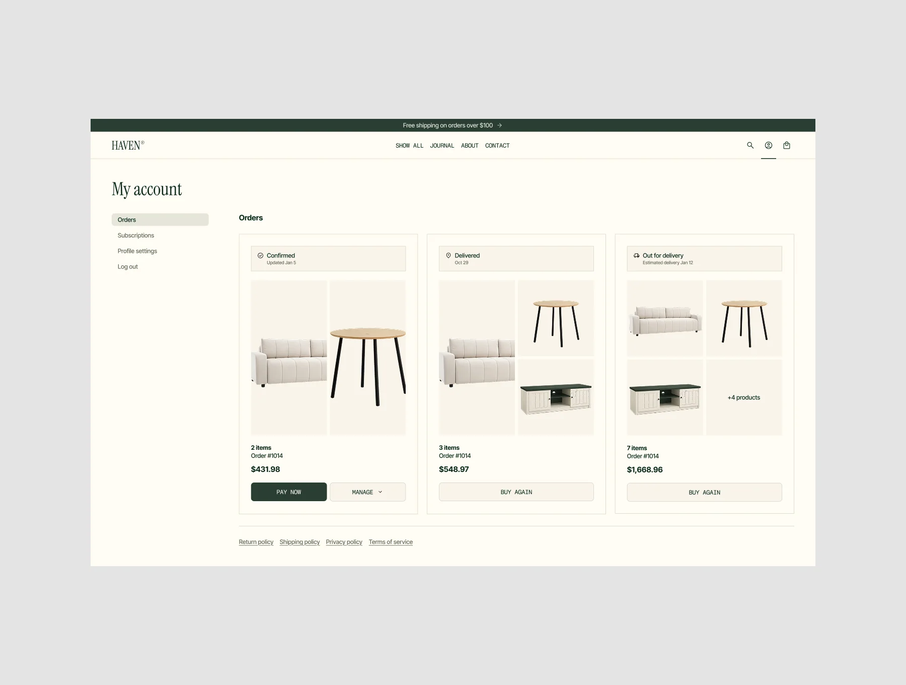 Haven Furniture Shopify E-Commerce Store Template 6