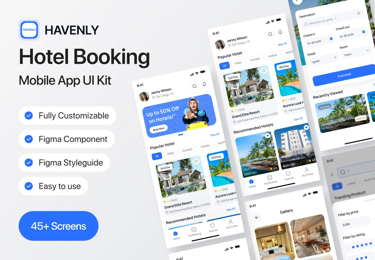 Havenly Hotel Booking  Mobile App UI Kit