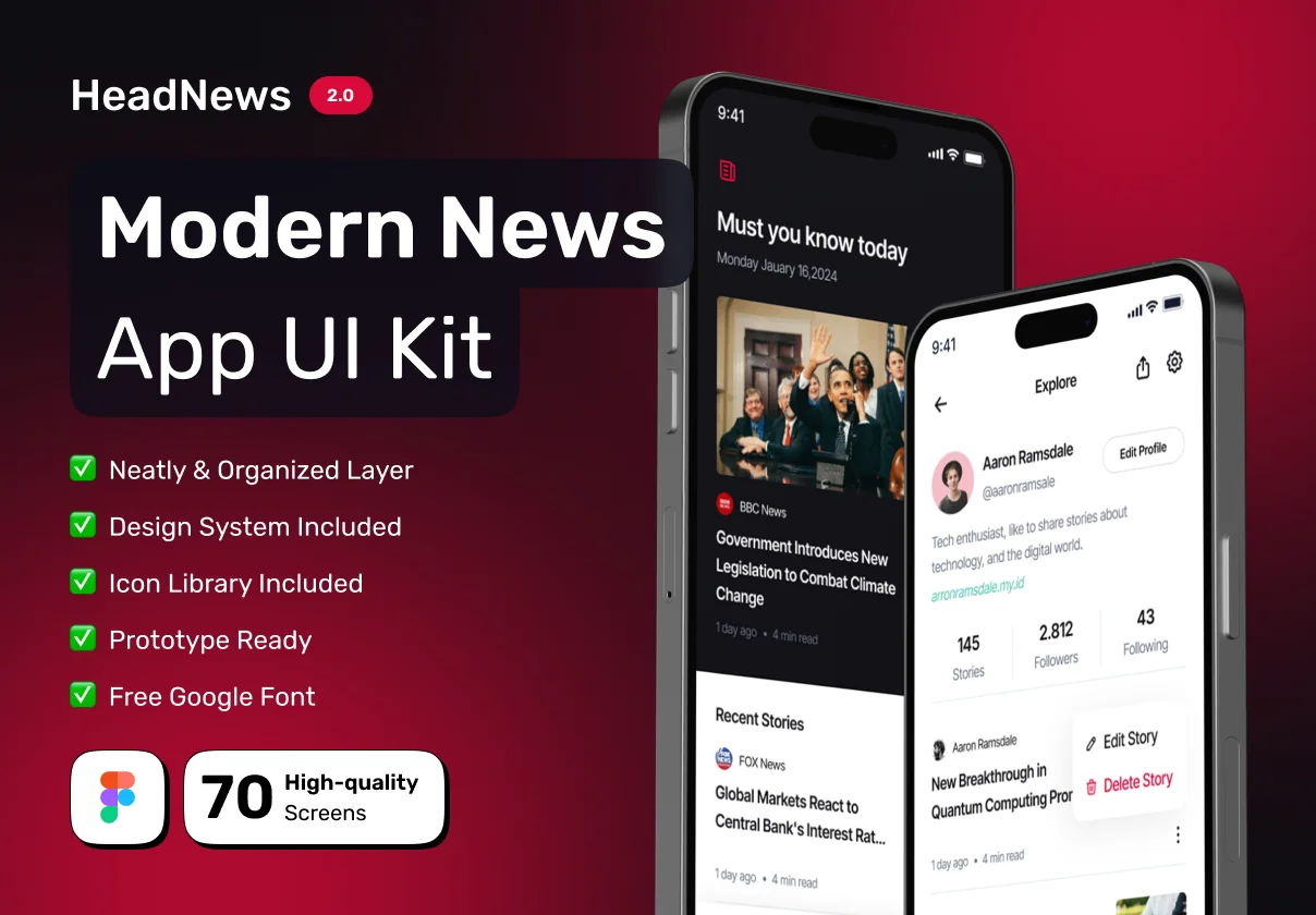 HeadNews - Modern Mobile News Premium App UI Kit