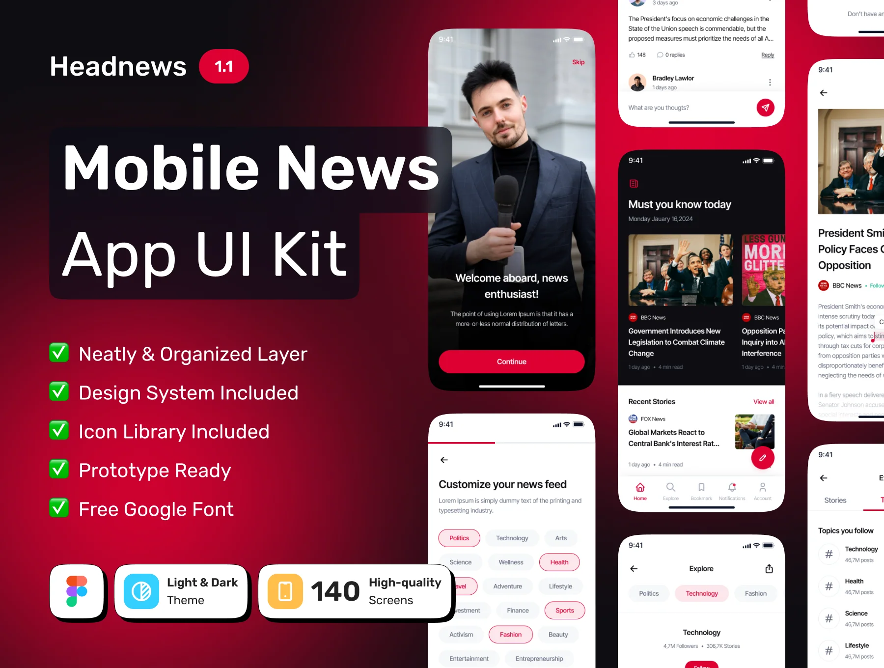 HeadNews - Modern Mobile News Premium App UI Kit