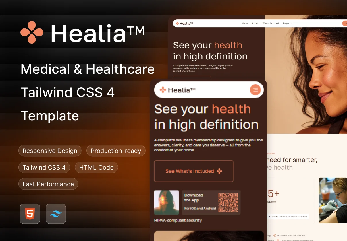 Healia - Medical & Healthcare Tailwind CSS 4 & Figma Website Template