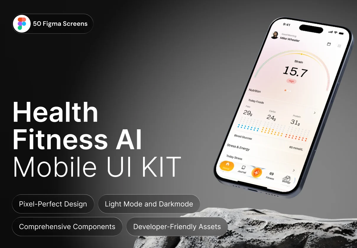 Health & Fitness AI Mobile UI Kit – 100 Screens (Light & Dark)