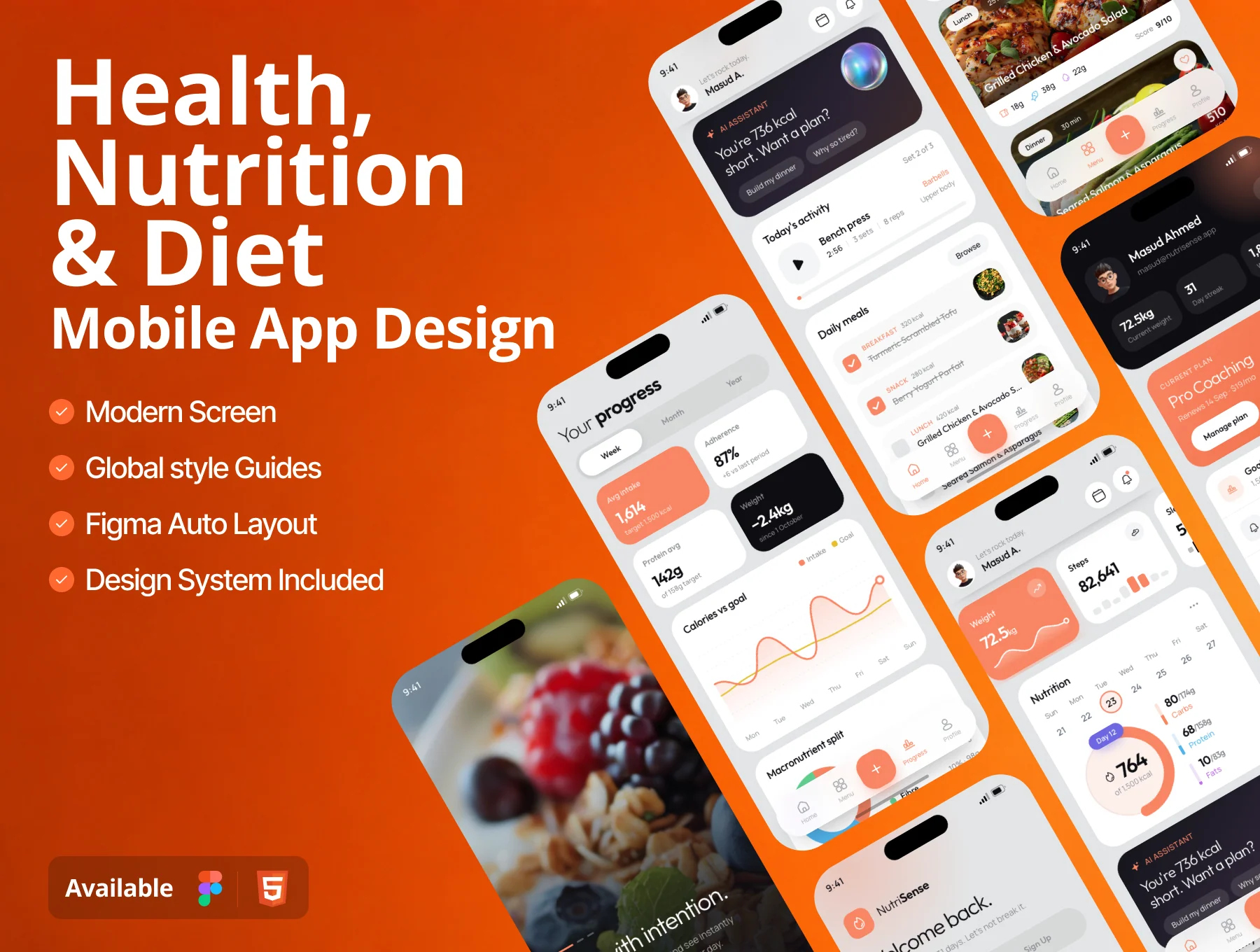 Health, Nutrition & Diet Mobile App UI Kit
