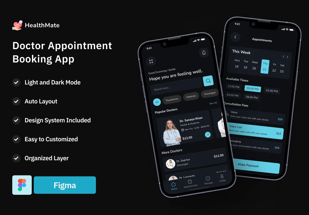 HealthMate - Doctor Appointment Booking App UI Kit