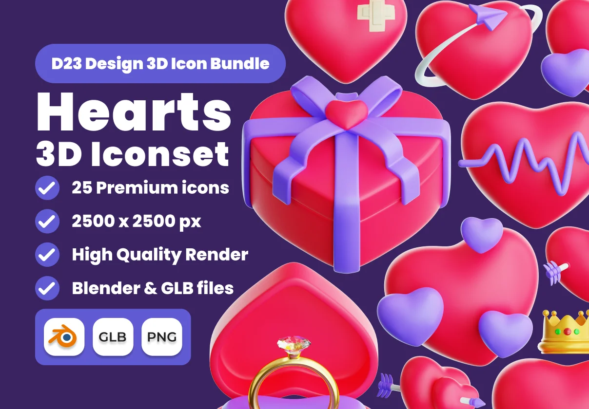 Hearts 3D Illustration Pack