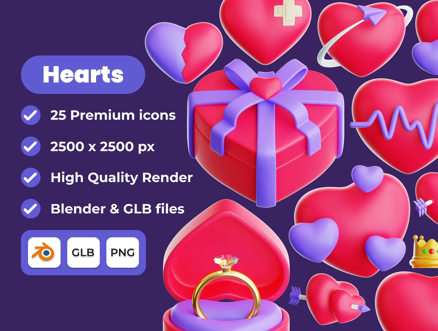 Hearts 3D Illustration Pack