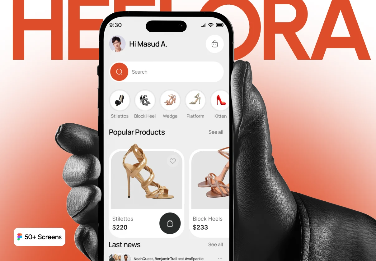 Heelora – Fashion Ecommerce & Footwear Shopping App UI Kit