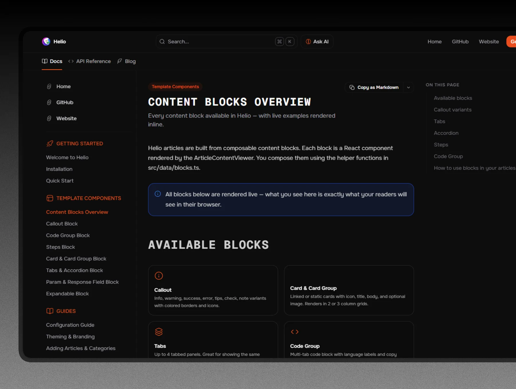 Helio - Astro documentation template 3