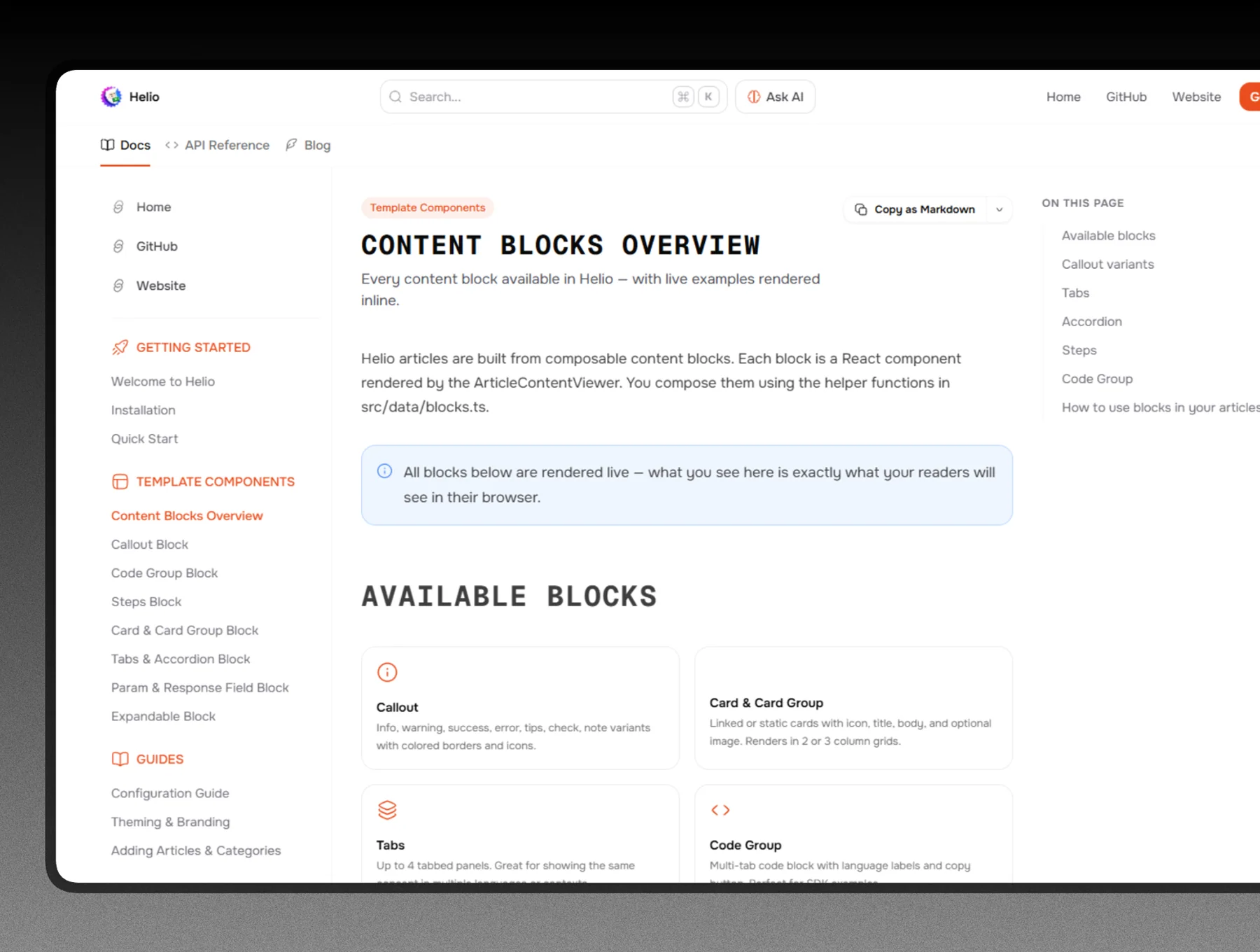 Helio - Astro documentation template 4