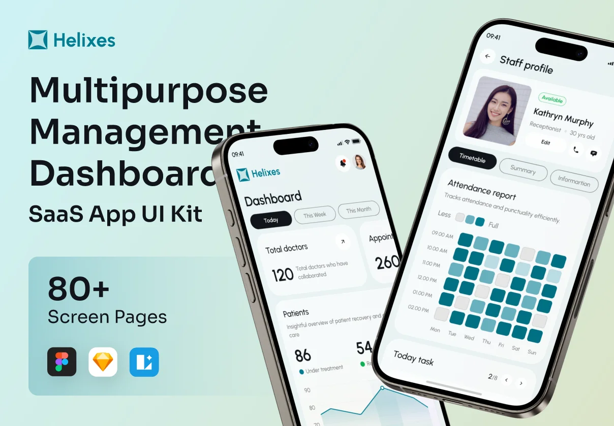 Helixes - Multipurpose Healthcare Management Dashboard App UI Kit