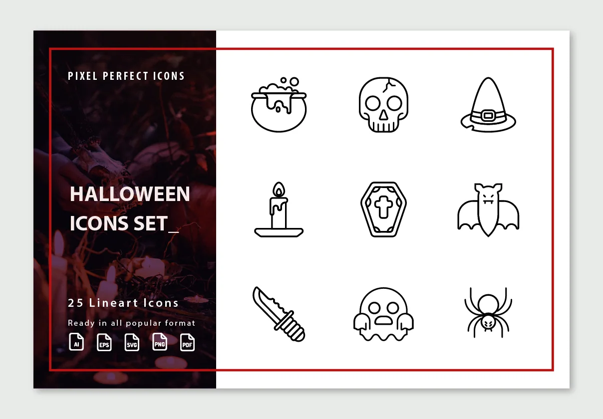 25 Helloween Lineart Icons Set