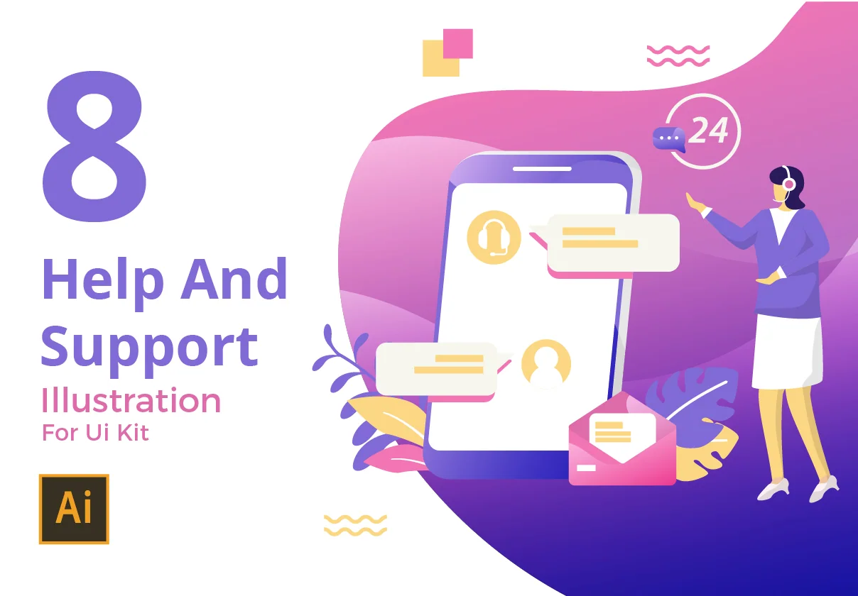 Help And Support set Illustration