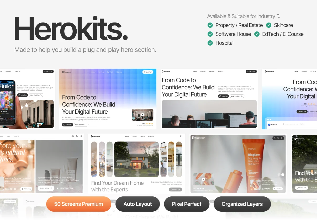 Herokits - 50 Header & Hero Section Landing Page Figma UI Kit