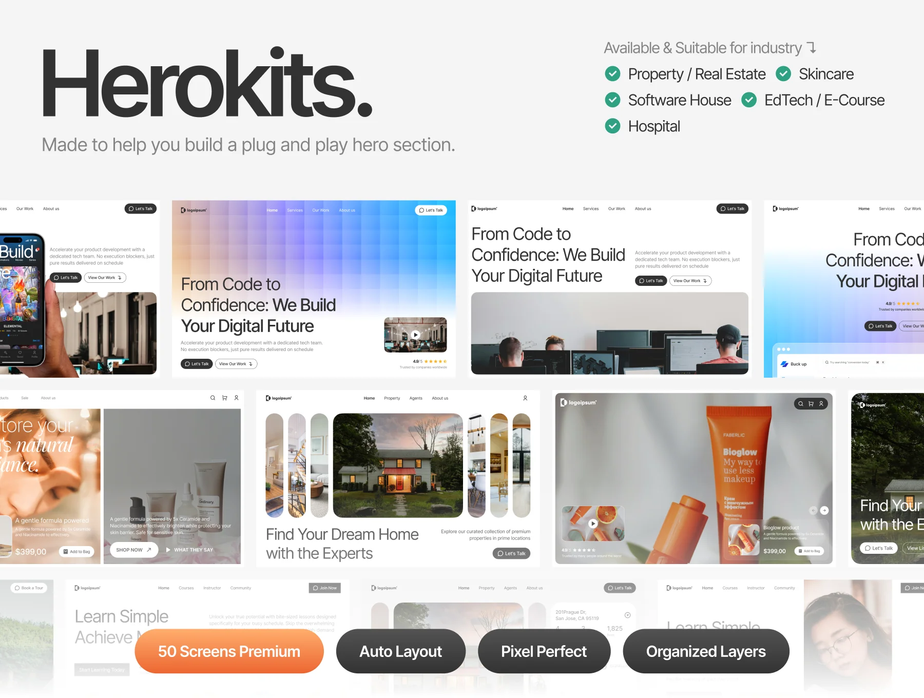 Herokits - 50 Header & Hero Section Landing Page Figma UI Kit