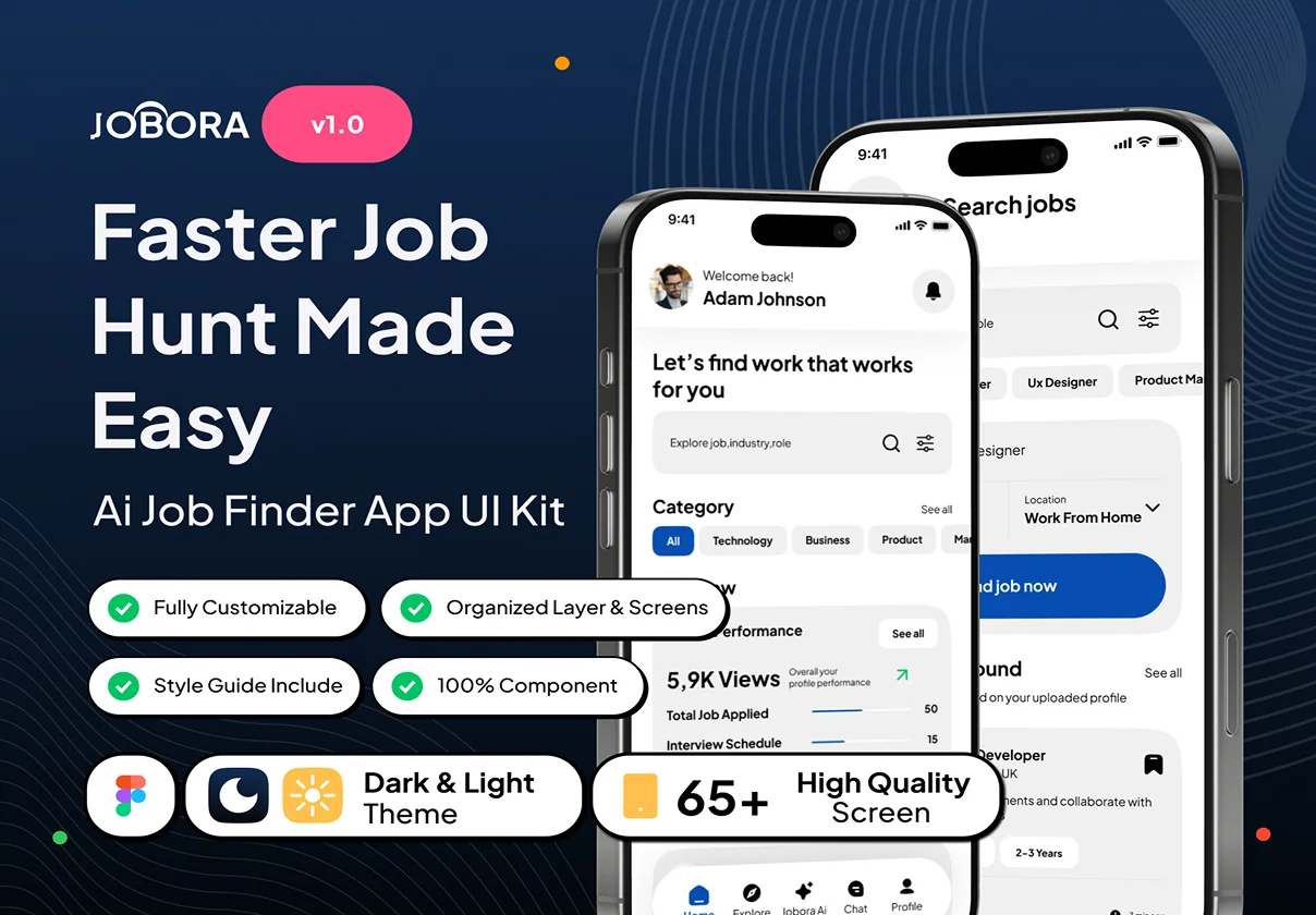 Jobora - Faster Job Hunt Made Easy App UI Kit