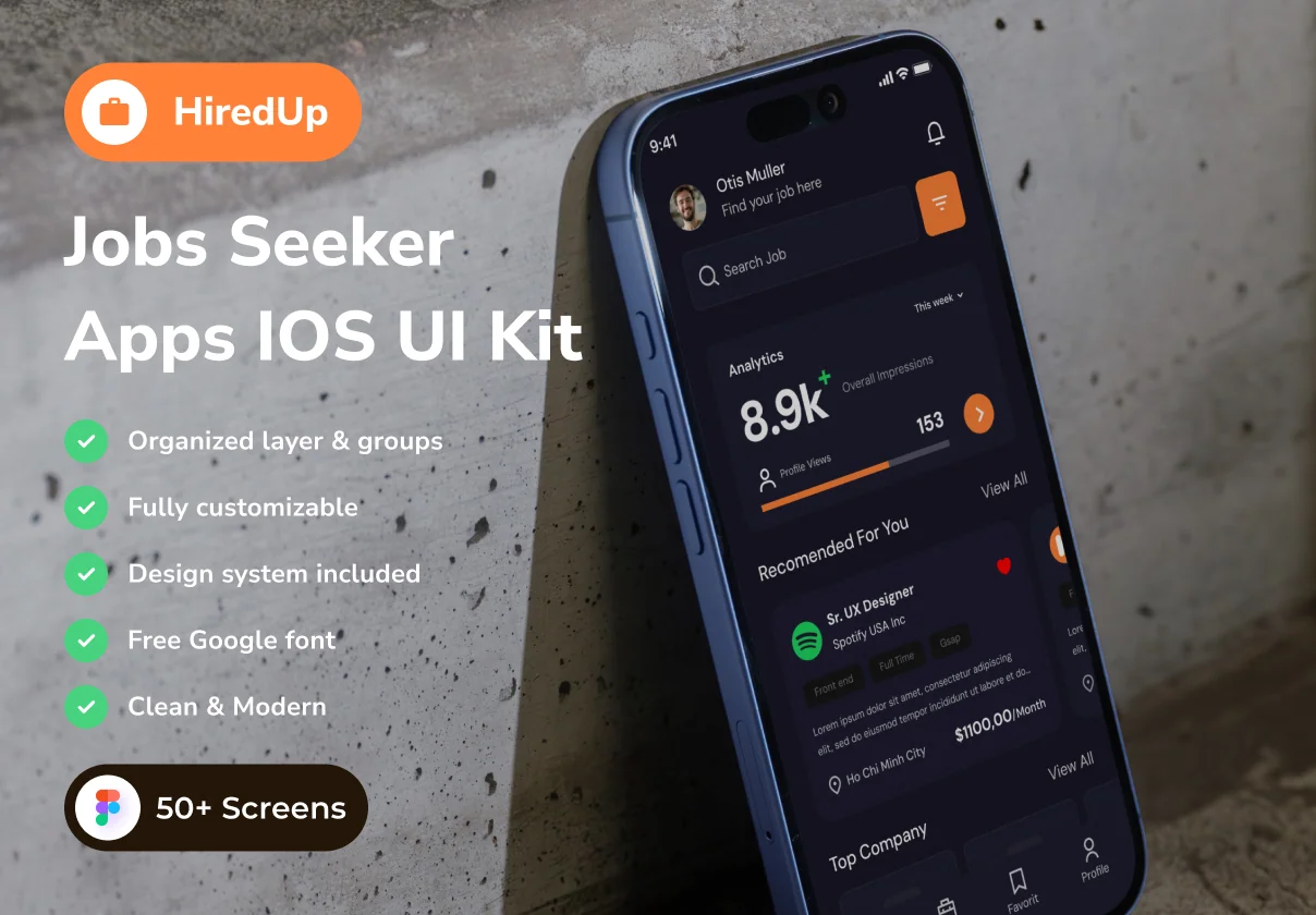 HiredUp - Jobs Seeker App IOS UI Kits