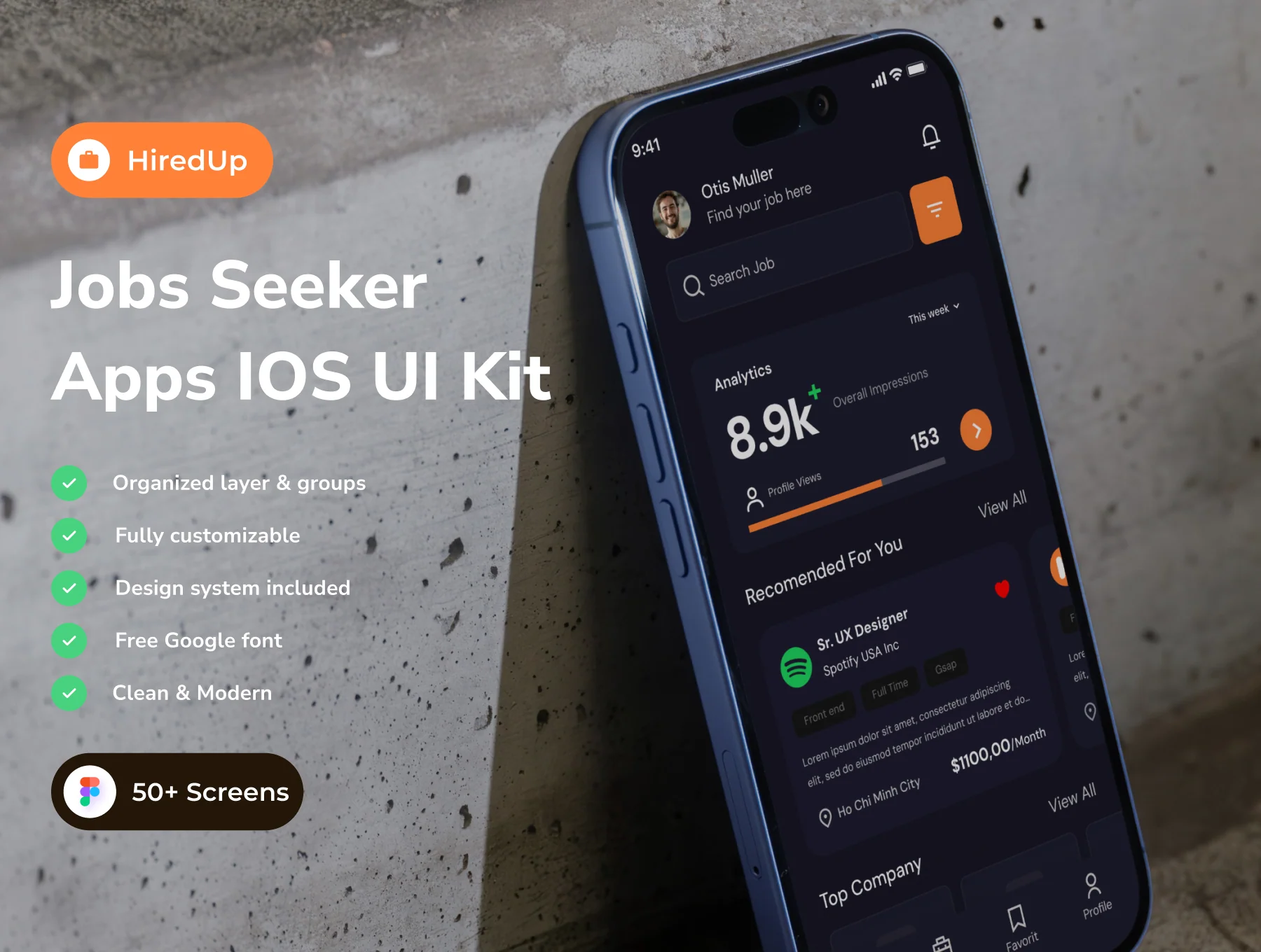 HiredUp - Jobs Seeker App IOS UI Kits