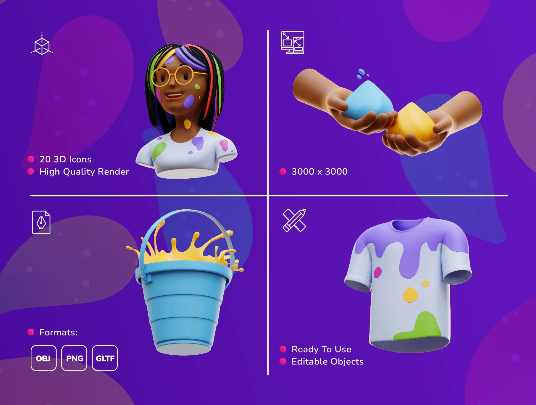 Holi Festival - 3D illustration Pack 2