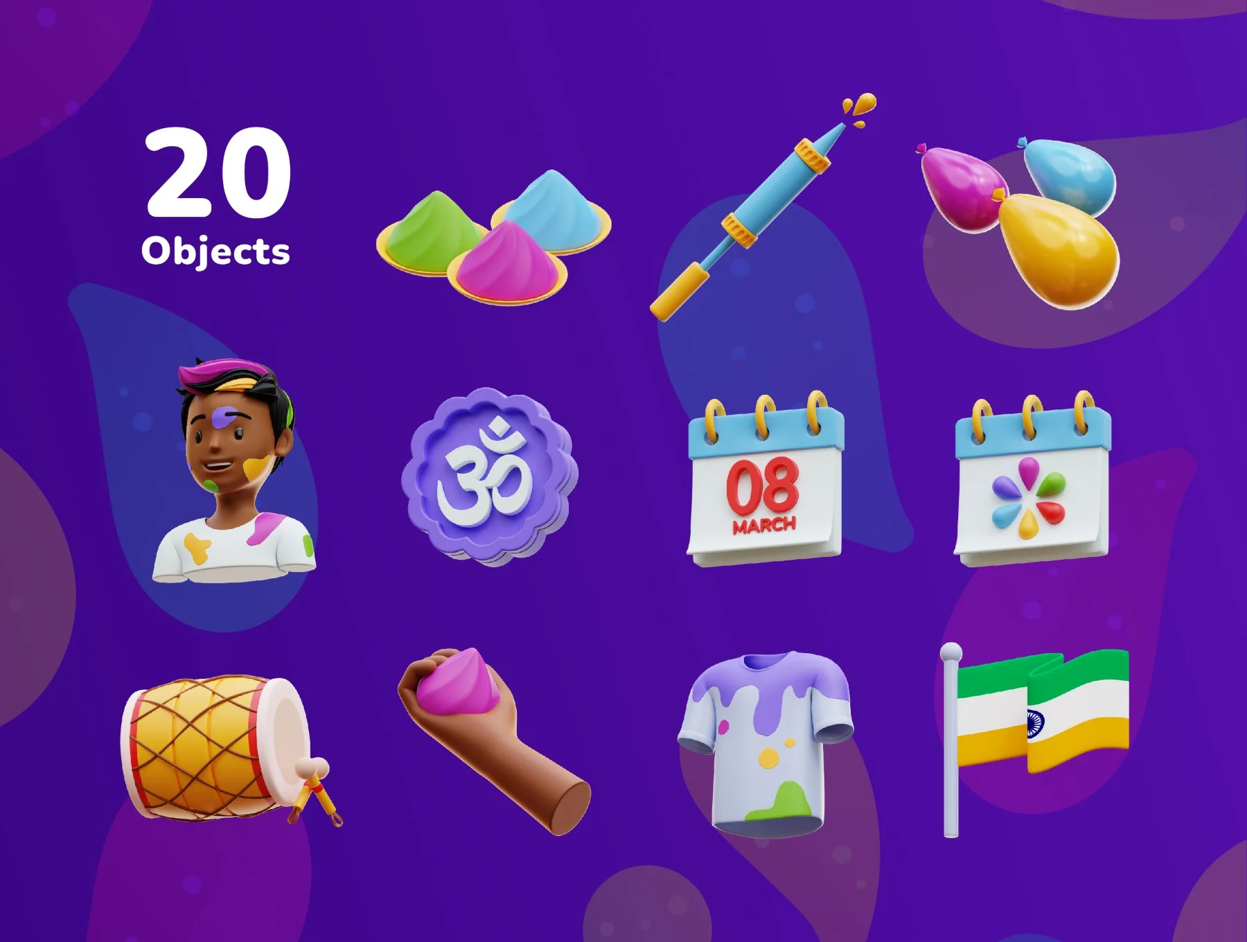 Holi Festival - 3D illustration Pack 5