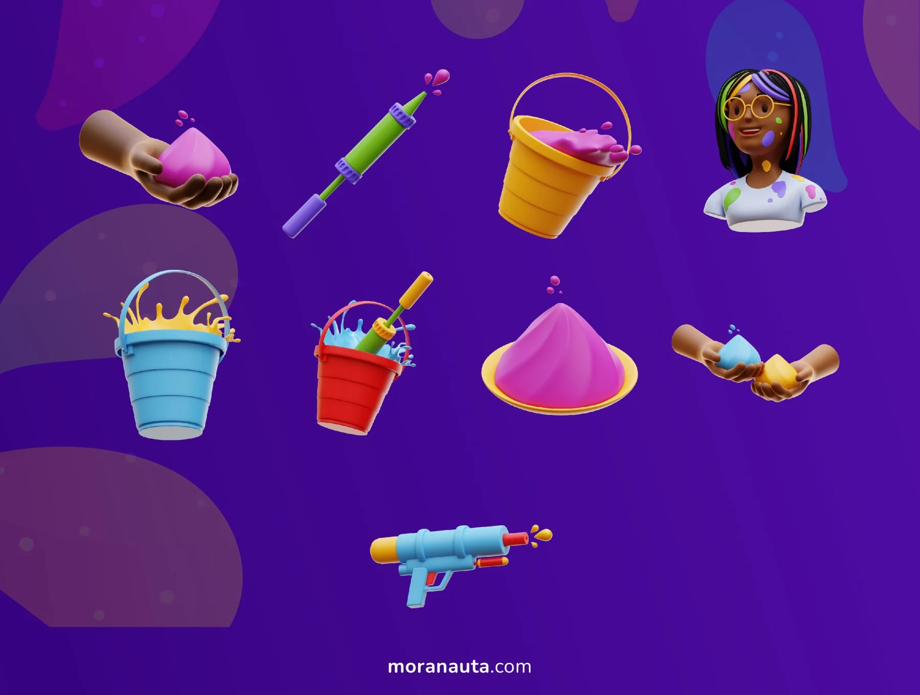 Holi Festival - 3D illustration Pack 6