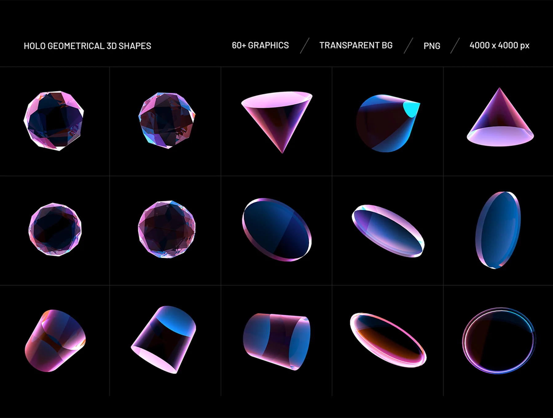 Holo Geometrical 3D Shapes Collection 2