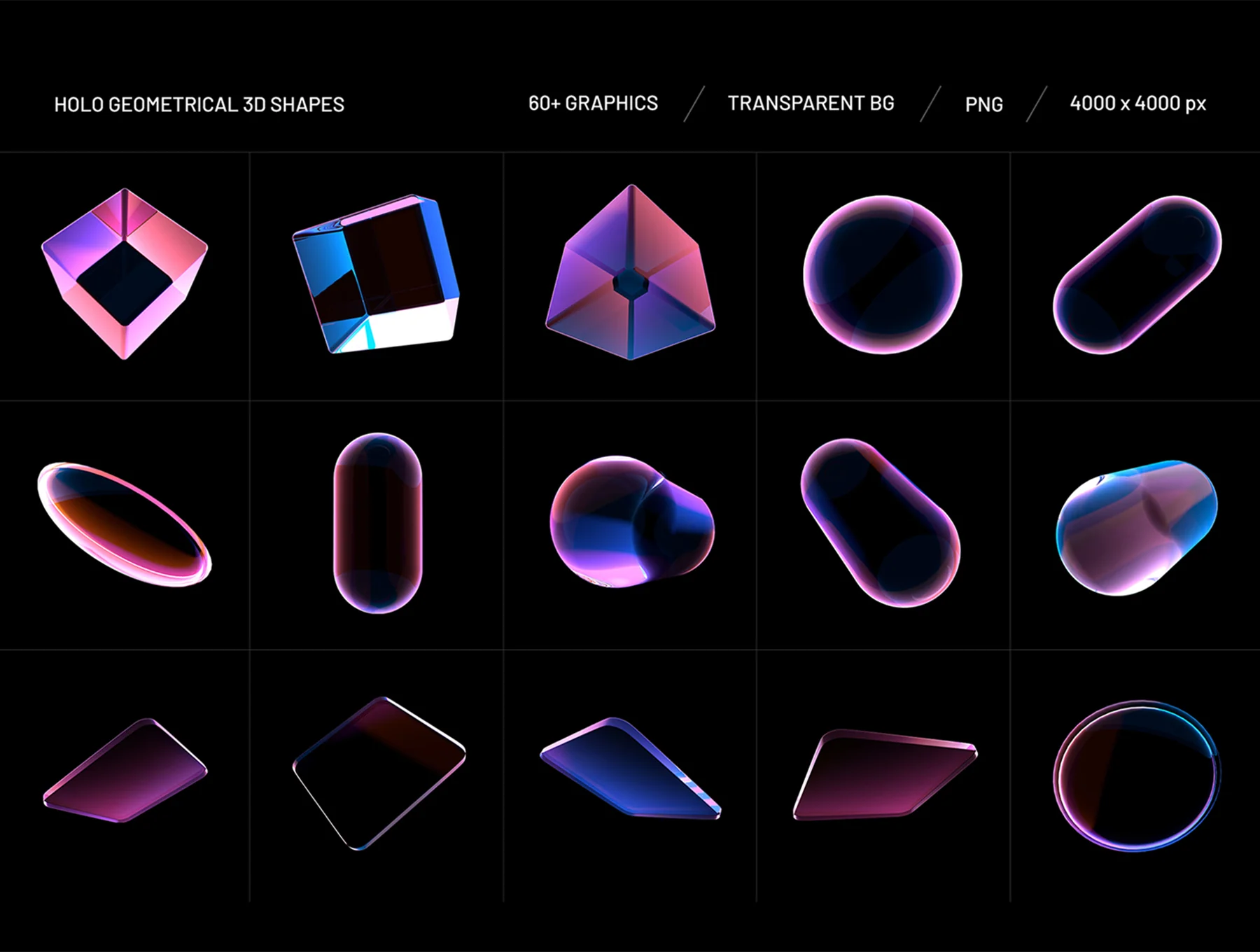 Holo Geometrical 3D Shapes Collection 5