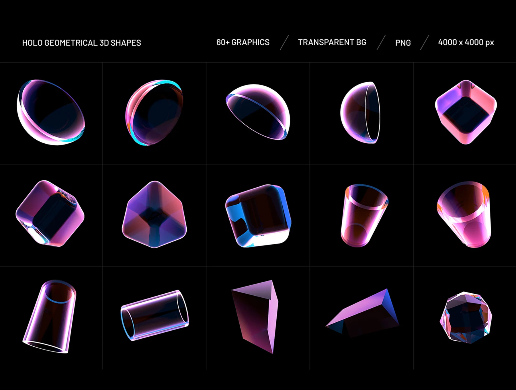 Holo Geometrical 3D Shapes Collection 6