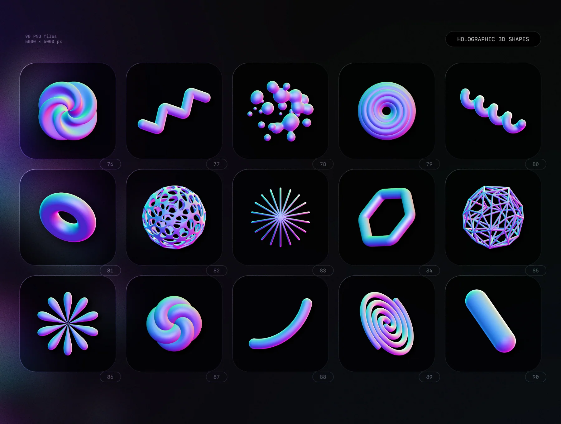Holographic 3D shapes collection 6