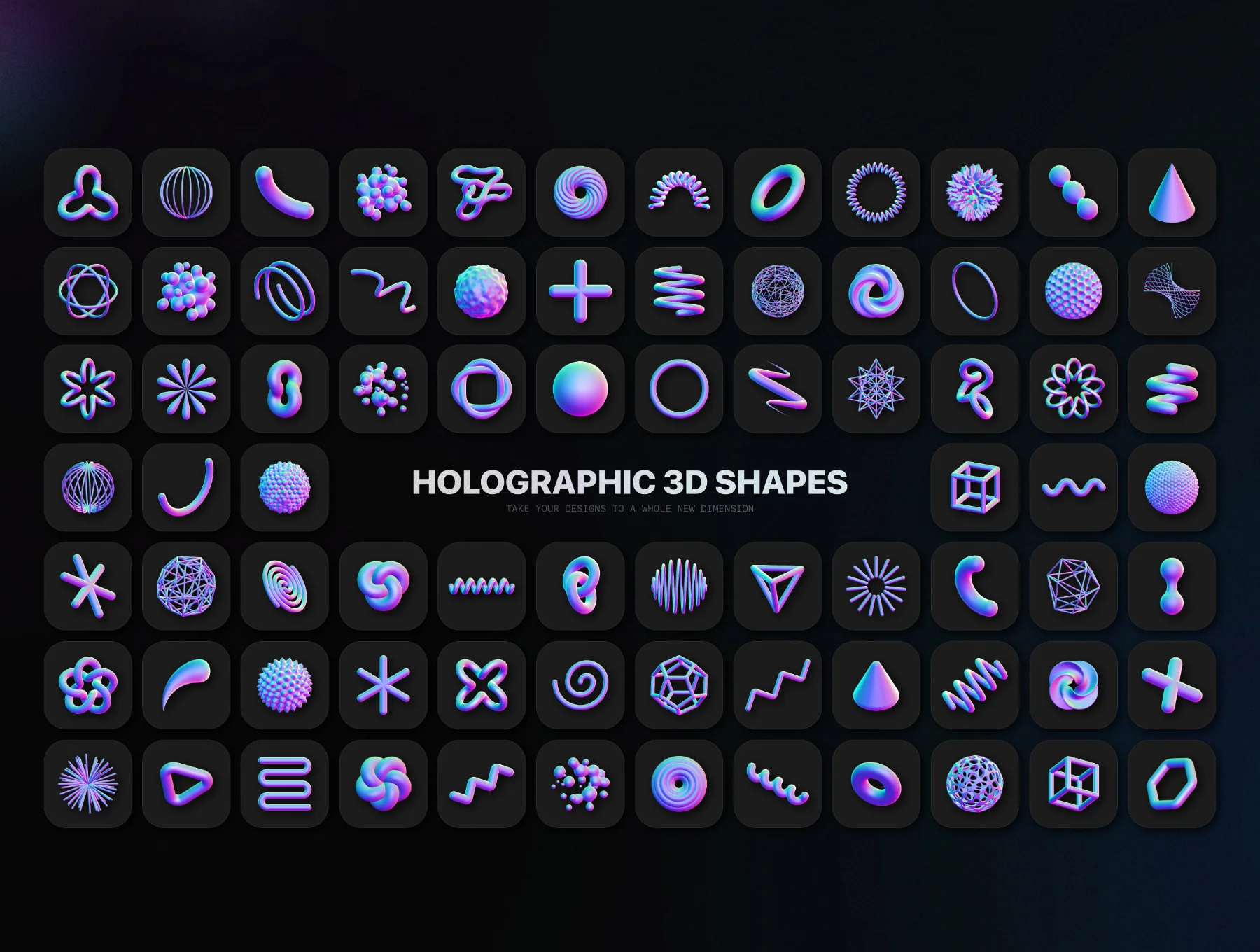 Holographic 3D shapes collection 8